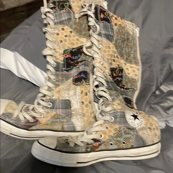 Women’s size 7 ALL STAR CHUCK TAYLOR OVER THE KNEE PATCH WORK USED - Picture 1 of 5